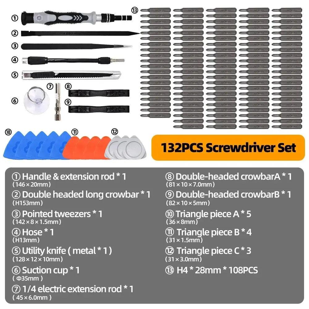 Rynx | Professional 132-piece magnetic precision screwdriver set with durable chrome-vanadium steel bits and color-coded handles for all repair needs