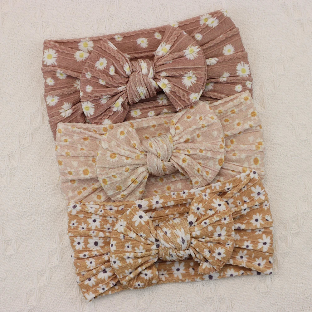 Rynx | 3Pcs Baby Headband Set: Knit Bows, Elastic Nylon Turban