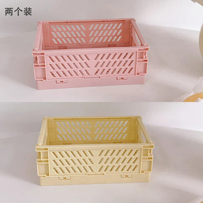 Rynx | In-Desk Storage Baskets Foldable Makeup Stationery Storage Organizer Rack Cute Desk Foldable Mini Plastic Collapsible Basket