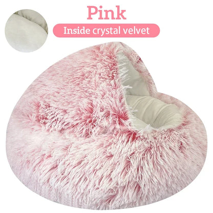 Rynx | Long Plush Cat Bed Round Cat Pillow Cat House 2 in 1 Warm Cat Basket Cat Sleeping Bag Cat Nest Kennel for Small Dog Cat