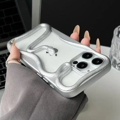 Rynx | Plating Weicher Gummi Rahmen Hohler Schlange Handyhülle Für iPhone 11 12 13 14 15 16 Pro Max Objektivschutz Unregelmäßige Stoßfeste Hülle