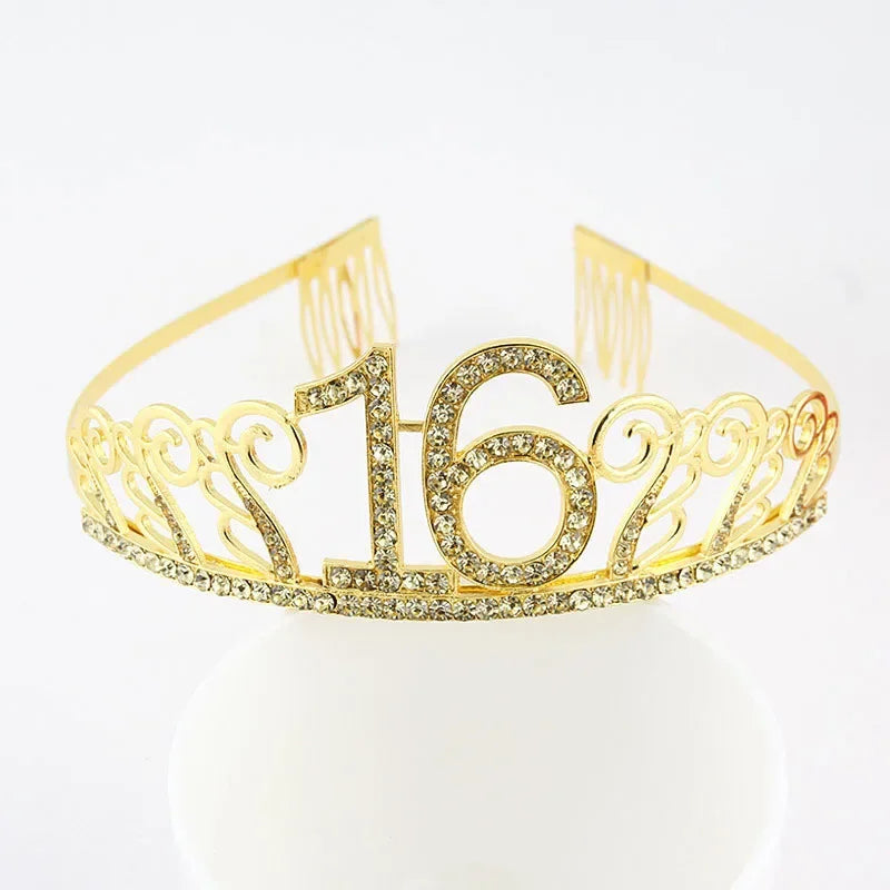 Rynx | Gold Crystal Birthday Tiara Crown for Women – 30th, 40th, 50th, 60th Party Decoration and Cake Topper