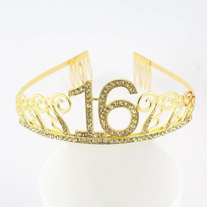 Rynx | Gold Crystal Birthday Tiara Crown for Women – 30th, 40th, 50th, 60th Party Decoration and Cake Topper