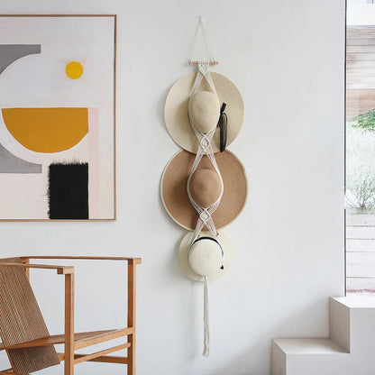 Rynx | Nordic Boho Cotton Hanging Organizer: Hat & Scarf Storage with Macrame Tapestry Touch