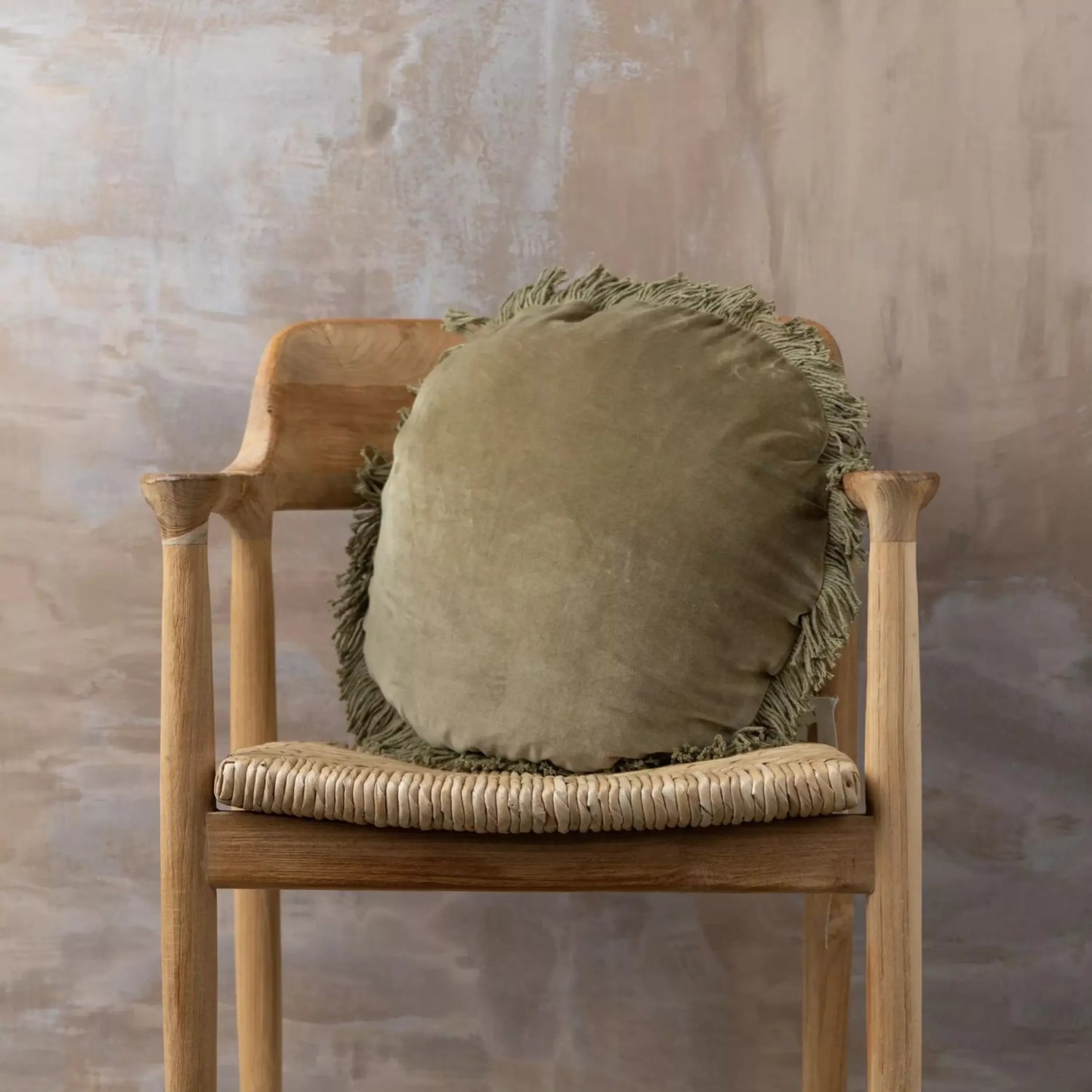 Rynx | Velvet Round Cushion - Dark Olive