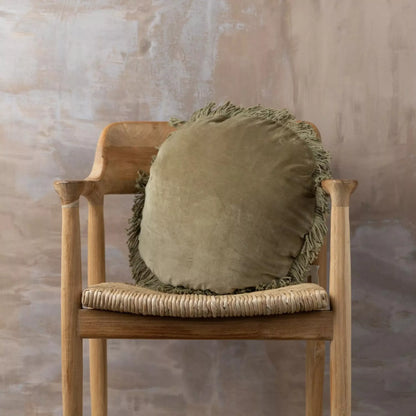Rynx | Velvet Round Cushion - Dark Olive