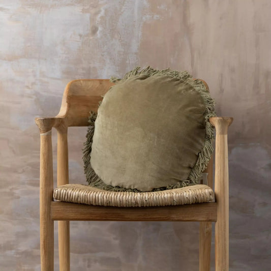 Rynx | Velvet Round Cushion - Dark Olive