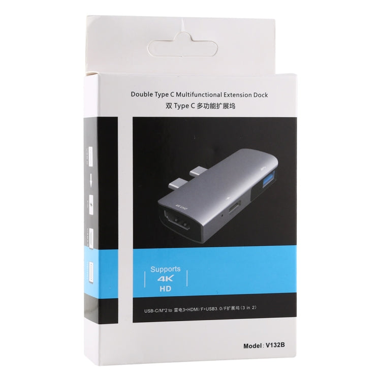 Rynx | Double USB-C / Type-C to PD Port + USB 3.0 + HDMI Multifunctional Expansion HUB Adapter