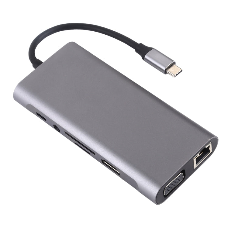 Rynx | 11 in 1 VGA + LAN Port + 4 x USB 3.0 + SD / TF Card + HDMI + Audio Port + USB-C / Type-C Female to USB-C / Type-C HUB Adapter (Dark Gray)