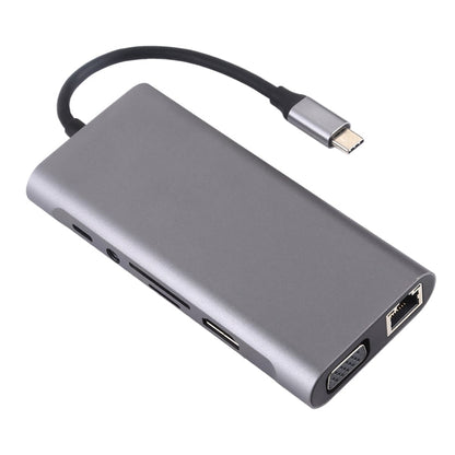 Rynx | 11 in 1 VGA + LAN Port + 4 x USB 3.0 + SD / TF Card + HDMI + Audio Port + USB-C / Type-C Female to USB-C / Type-C HUB Adapter (Dark Gray)