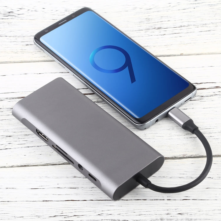 Rynx | 11 in 1 VGA + LAN Port + 4 x USB 3.0 + SD / TF Card + HDMI + Audio Port + USB-C / Type-C Female to USB-C / Type-C HUB Adapter (Dark Gray)