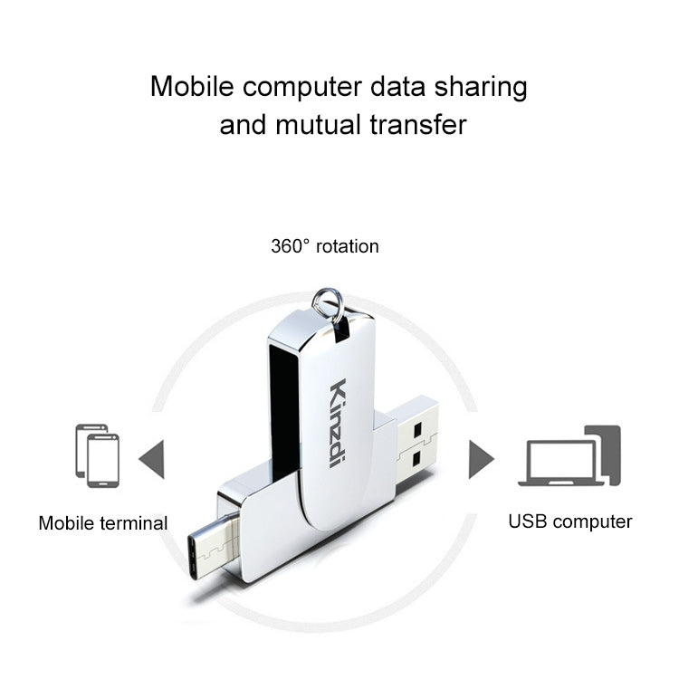 Rynx | Kinzdi 256GB USB 3.0 + Type-C 3.0 interface metal twister flash drive V11 (Silver)