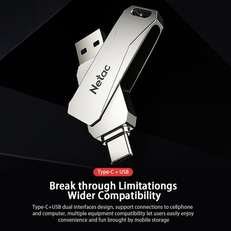Rynx | Netac U782C 128GB USB-C / Type-C + USB 3.0 360 Degree Rotation Zinc Alloy Flash Drive OTG U-Disk