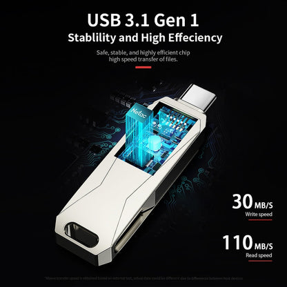 Rynx | Netac U782C 128GB USB-C / Type-C + USB 3.0 360 Degree Rotation Zinc Alloy Flash Drive OTG U-Disk