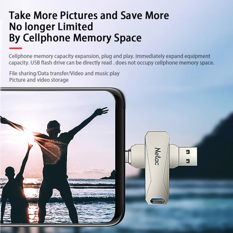 Rynx | Netac U782C 128GB USB-C / Type-C + USB 3.0 360 Degree Rotation Zinc Alloy Flash Drive OTG U-Disk