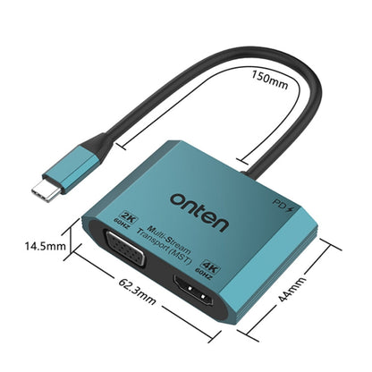 Rynx | Onten M205 3 in 1 Type-C to HDMI+VGA+PD Fast Charging Video Converter (Green)