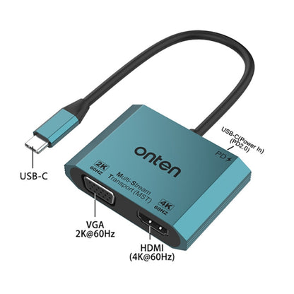 Rynx | Onten M205 3 in 1 Type-C to HDMI+VGA+PD Fast Charging Video Converter (Green)