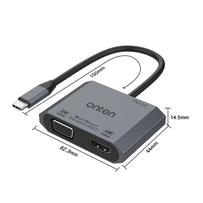 Rynx | Onten M205 3 in 1 Type-C to HDMI+VGA+PD Fast Charge Video Converter (Gray)