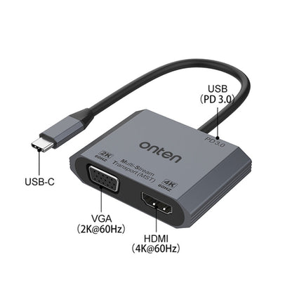 Rynx | Onten M205 3 in 1 Type-C to HDMI+VGA+PD Fast Charge Video Converter (Gray)