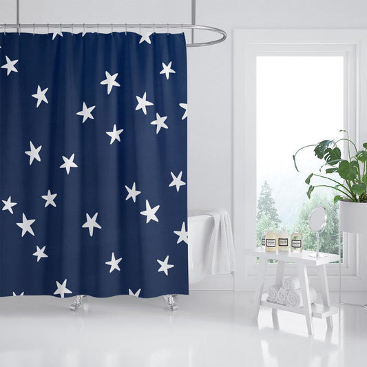 Rynx | Blue Grundstern shower curtain with hooks, bathroom curtains with rings, unique bathroom decoration, boho shower curtain, customized bathroom curtains, extra long shower curtain