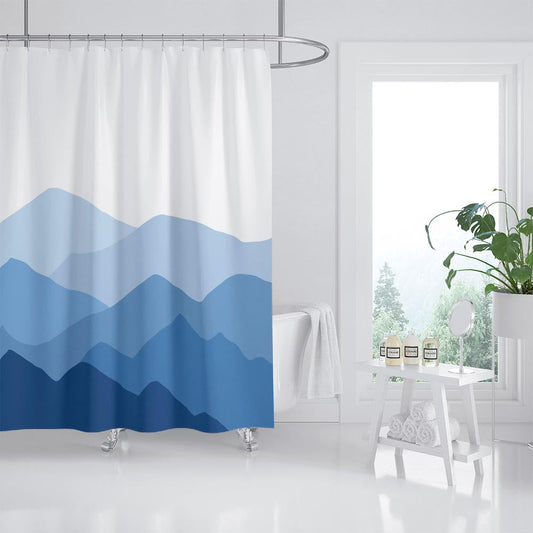 Rynx | Blue Mountain shower curtain with hooks, bathroom curtains with ring, unique bathroom decoration, Boho shower curtain, customizable bathroom curtains, extra long shower curtain