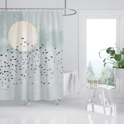 Rynx | Birds and Moon Shower Curtain with Hooks, Bathroom Curtains with Ring, Unique Bathroom Decoration, Boho Shower Curtain, Custom Designed Bathroom Curtains, Extra Long Shower Curtain