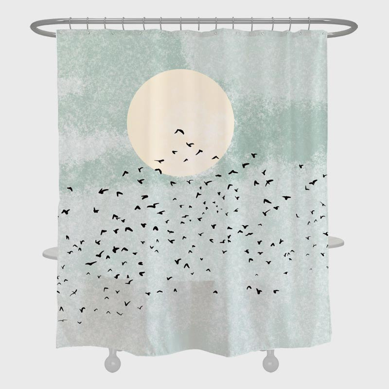 Rynx | Birds and Moon Shower Curtain with Hooks, Bathroom Curtains with Ring, Unique Bathroom Decoration, Boho Shower Curtain, Custom Designed Bathroom Curtains, Extra Long Shower Curtain