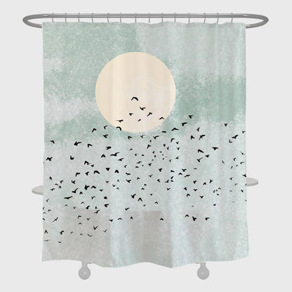 Rynx | Birds and Moon Shower Curtain with Hooks, Bathroom Curtains with Ring, Unique Bathroom Decoration, Boho Shower Curtain, Custom Designed Bathroom Curtains, Extra Long Shower Curtain