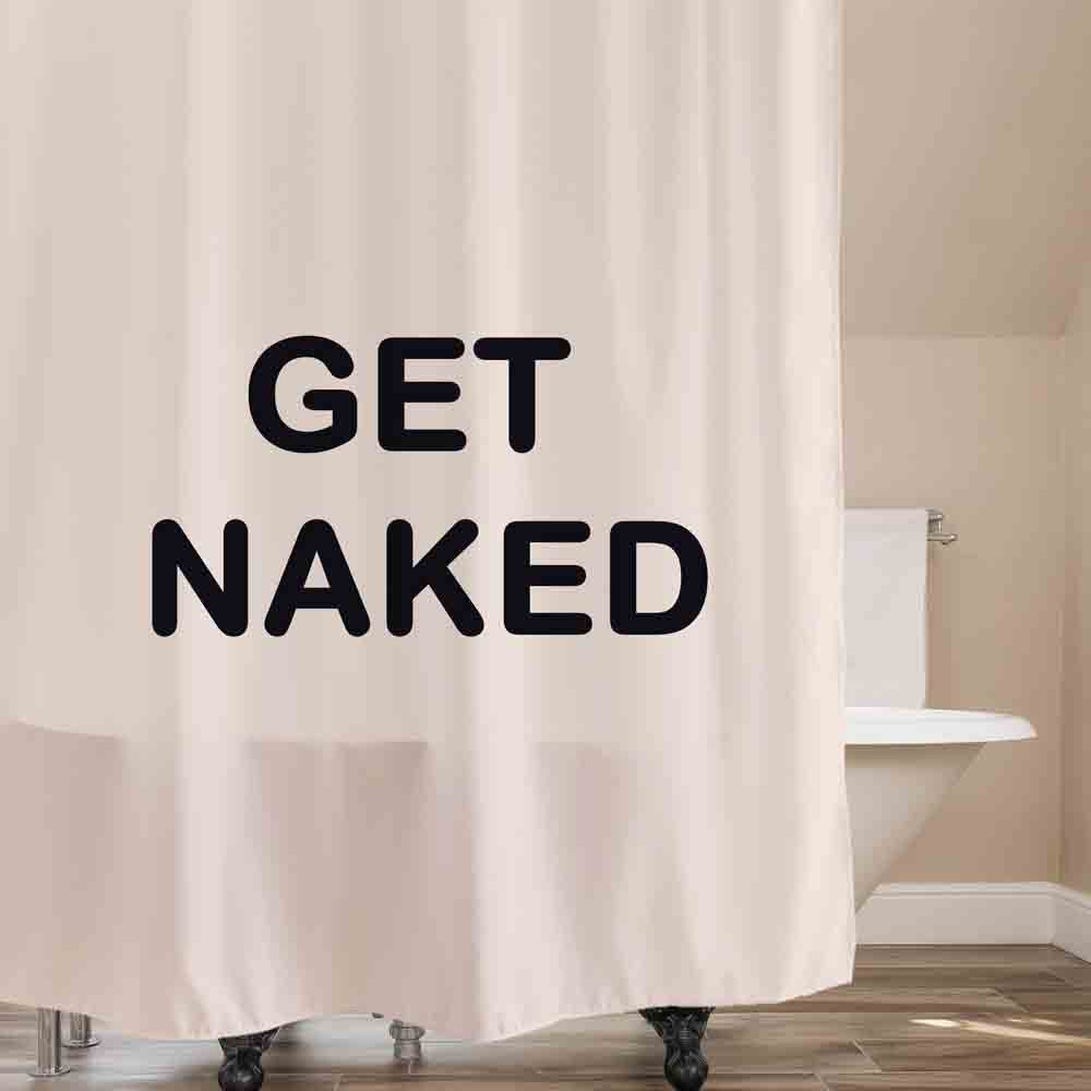 Rynx | Sweet Get Naked Shower Curtain with Hooks, Beige and Pink