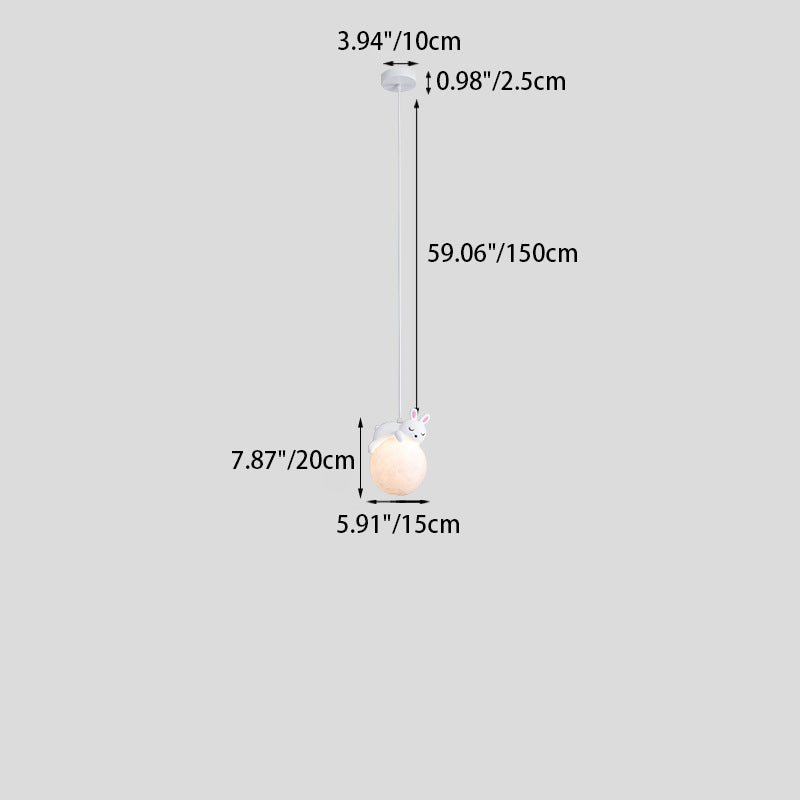 Rynx | Contemporary creative PE spherical umbrella resin animal rabbit bear design 1-light pendant lamp for the living room