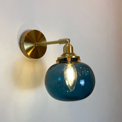 Rynx | Glasvora Japanese Wall Lamp | Round Globe made of Glass & Brass | Vintage Design | 1-Light