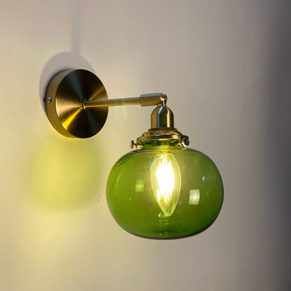 Rynx | Glasvora Japanese Wall Lamp | Round Globe made of Glass & Brass | Vintage Design | 1-Light