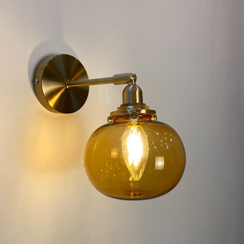 Rynx | Glasvora Japanese Wall Lamp | Round Globe made of Glass & Brass | Vintage Design | 1-Light