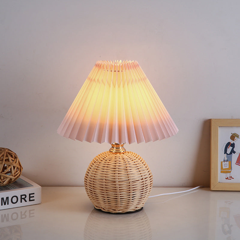 Rynx | RattaLume Nordic LED Table Lamp | Woven Rattan & Foldable Fabric Shade | Mood Light | Decor for the Bedroom