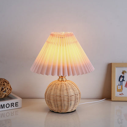 Rynx | RattaLume Nordic LED Table Lamp | Woven Rattan & Foldable Fabric Shade | Mood Light | Decor for the Bedroom