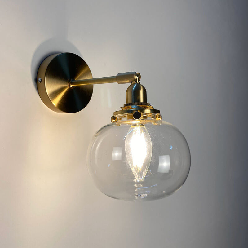 Rynx | Glasvora Japanese Wall Lamp | Round Globe made of Glass & Brass | Vintage Design | 1-Light