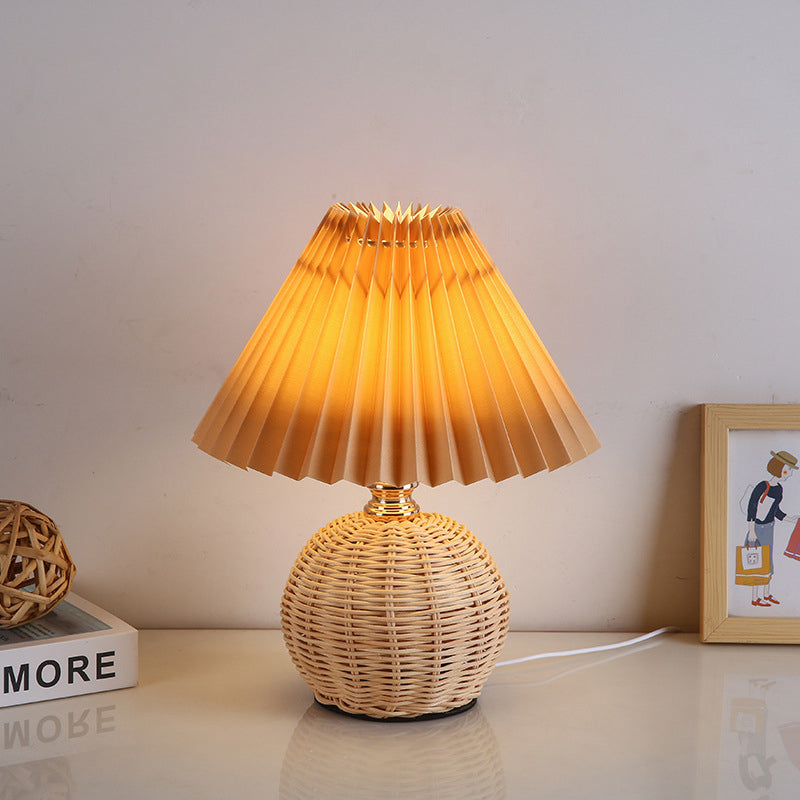 Rynx | RattaLume Nordic LED Table Lamp | Woven Rattan & Foldable Fabric Shade | Mood Light | Decor for the Bedroom