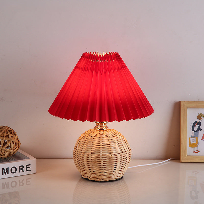 Rynx | RattaLume Nordic LED Table Lamp | Woven Rattan & Foldable Fabric Shade | Mood Light | Decor for the Bedroom