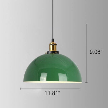 Rynx | RetroDome Industrial Vintage Pendant Light | Green Iron Dome Design | Single Light | Rustic Ceiling Lighting