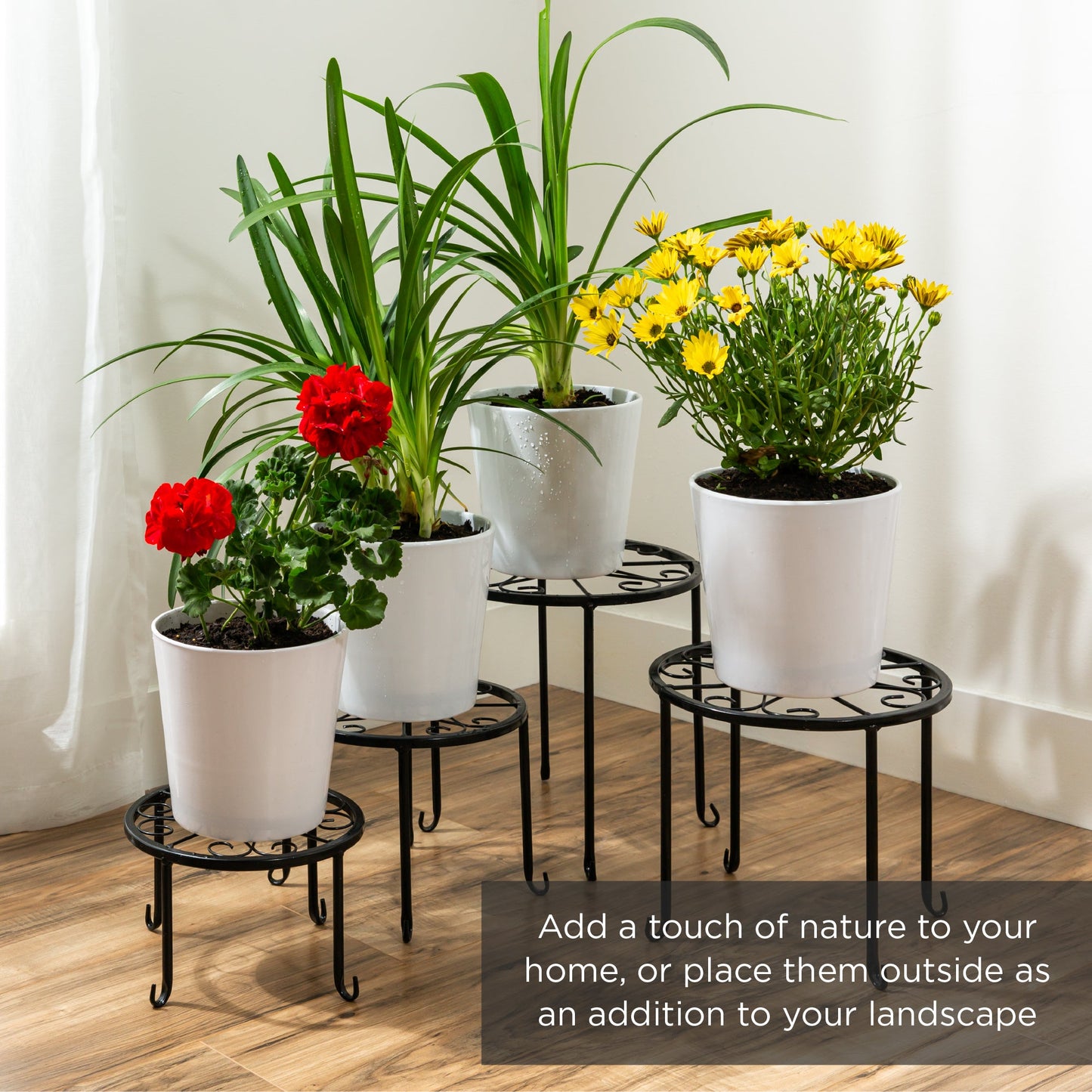 Rynx | Set with 4 indoor outdoor metal plant stands, flower pot holders
