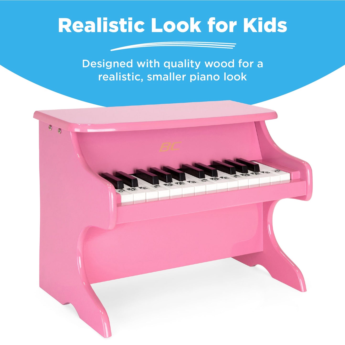 Rynx | Kids 25-Key Wooden Learning Mini Piano with Key Note Stickers, Music Book