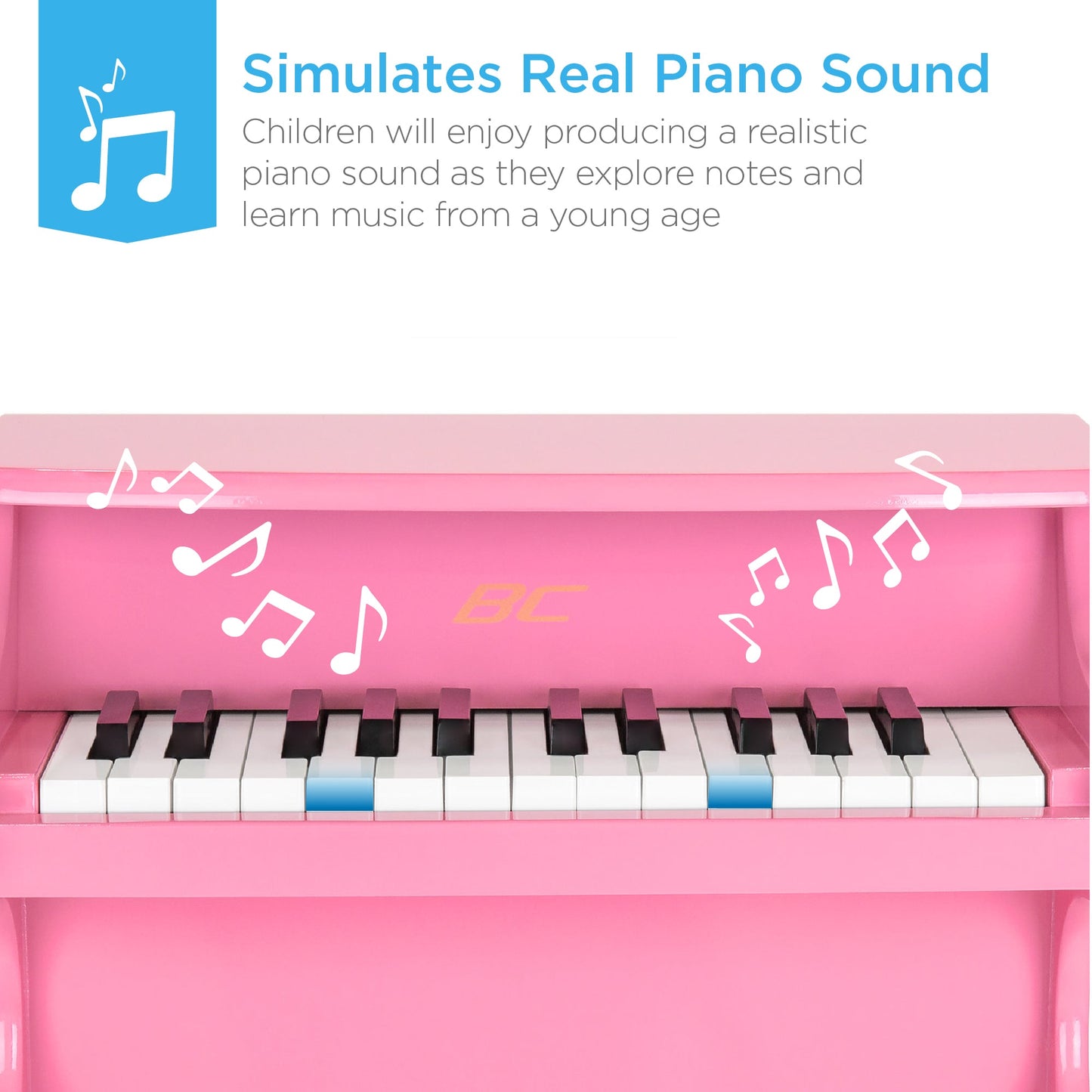Rynx | Kids 25-Key Wooden Learning Mini Piano with Key Note Stickers, Music Book
