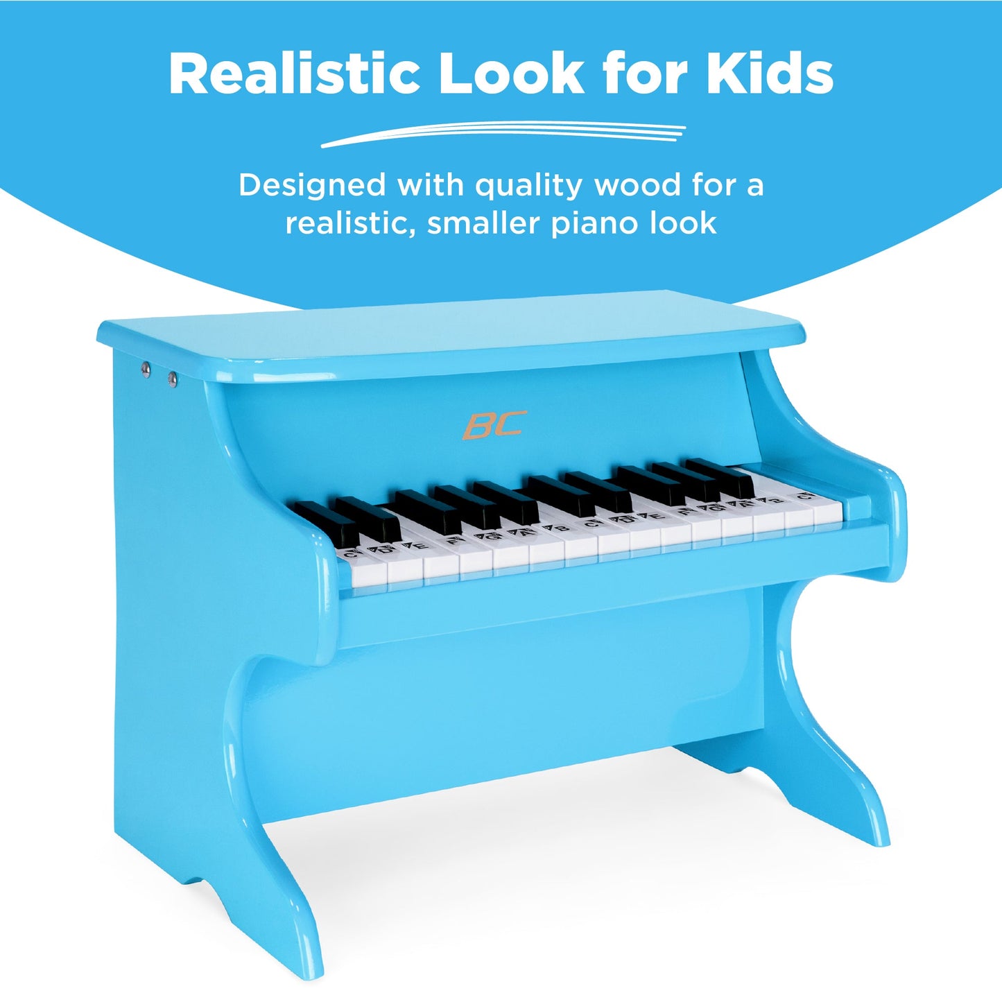 Rynx | Kids 25-Key Wooden Learning Mini Piano with Key Note Stickers, Music Book