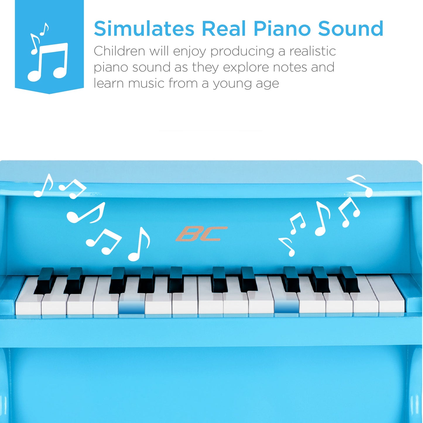 Rynx | Kids 25-Key Wooden Learning Mini Piano with Key Note Stickers, Music Book