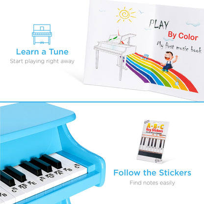 Rynx | Kids 25-Key Wooden Learning Mini Piano with Key Note Stickers, Music Book