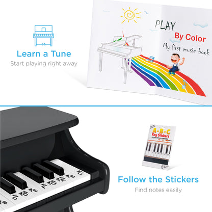 Rynx | Kids 25-Key Wooden Learning Mini Piano with Key Note Stickers, Music Book