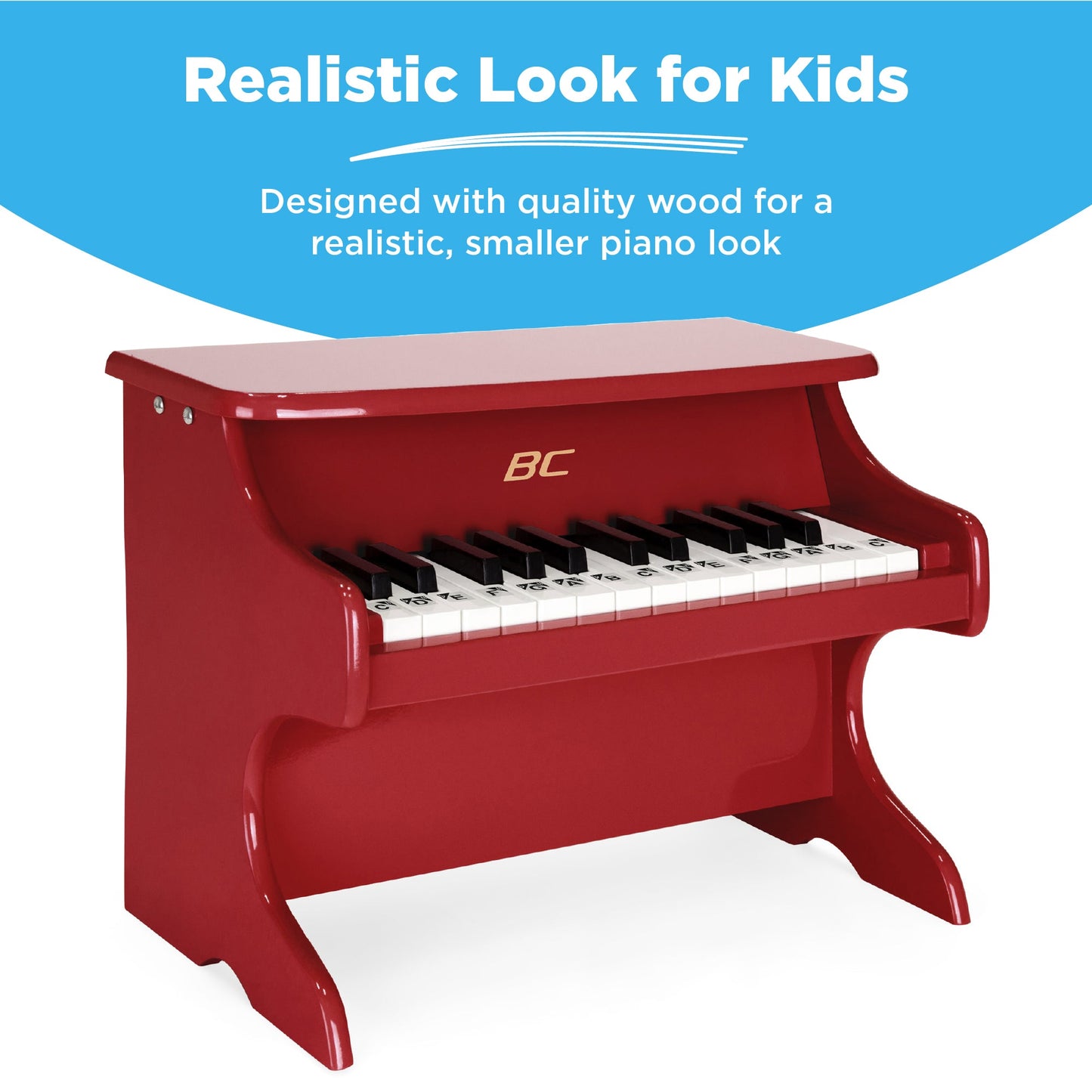 Rynx | Kids 25-Key Wooden Learning Mini Piano with Key Note Stickers, Music Book
