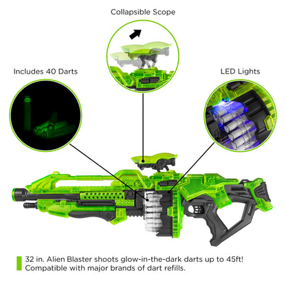 Rynx | Electric Foam Dart Alien Blaster Toy with 40 Self-Illuminating Darts