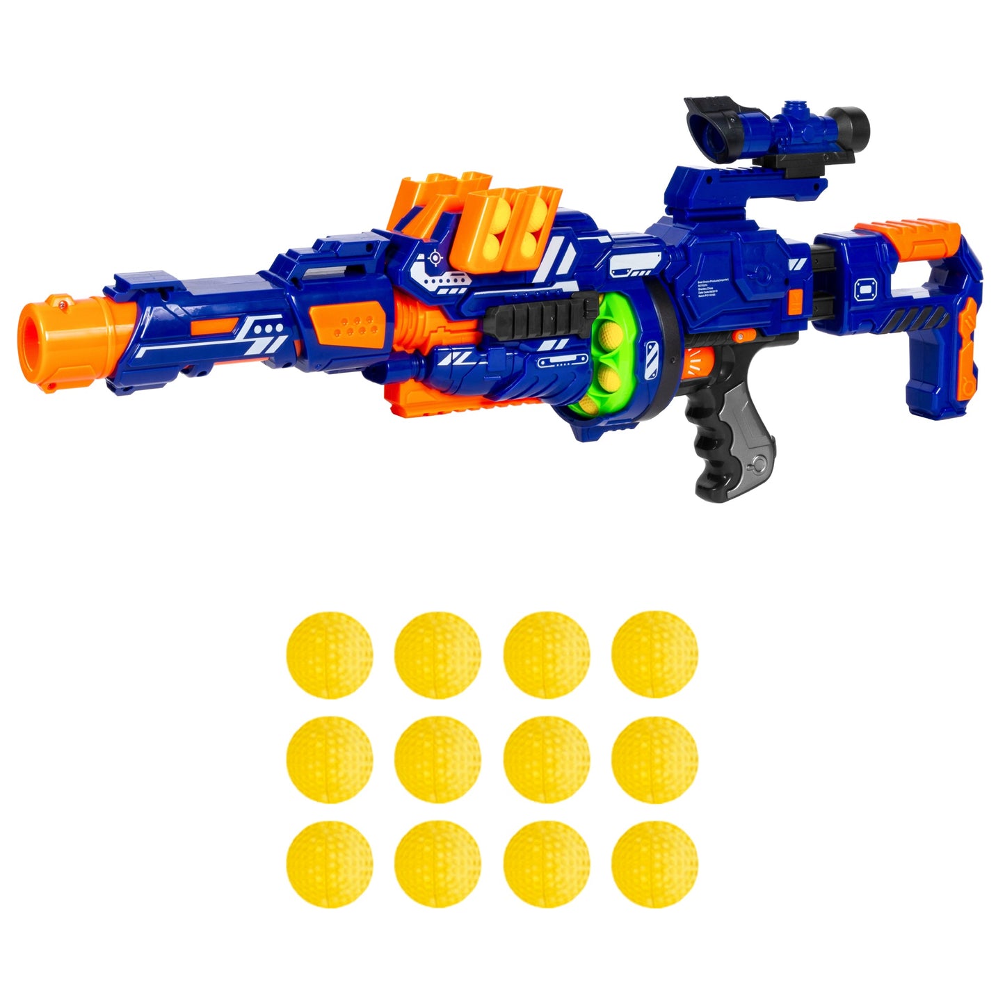 Rynx | Electric soft foam ball long distance blaster toy w/ barrel extension, bipod