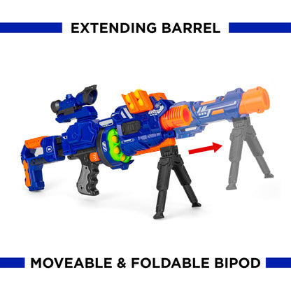 Rynx | Electric soft foam ball long distance blaster toy w/ barrel extension, bipod